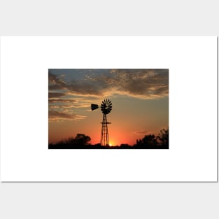 Kansas Country Windmill Blaze Orange Silhouette Posters and Art